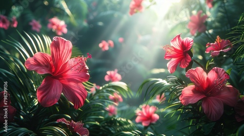 tropical leaves and flowers wallpaper background