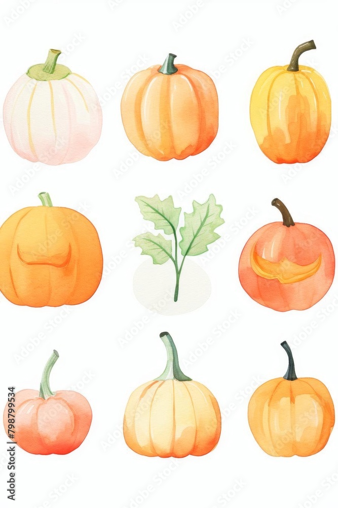 Halloween pumpkins watercolor, carved Halloween pumpkins watercolor