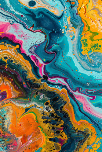 Textured surface of an acrylic pour painting, featuring colorful layers and fluid patterns. Acrylic pour painting textures offer a vibrant and artistic backdrop, © grey