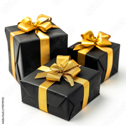 Black Gift Boxes with Gold Bow 