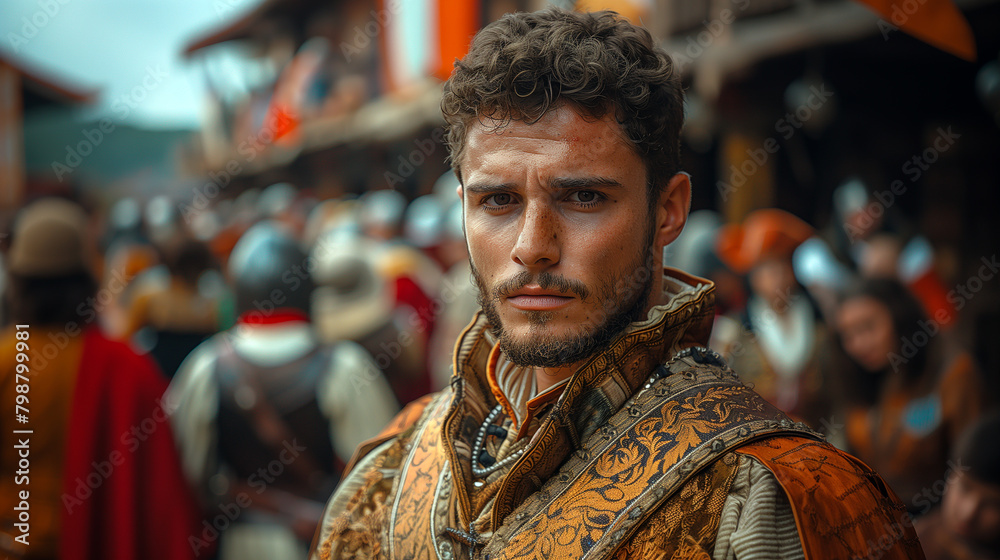 Portrait of a medieval merchant man wearing elegant clothes. (AI generated) Portrait of a medieval merchant man wearing elegant clothes. (AI generated)
