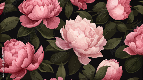 Beautiful floral seamless pattern with pink peonies