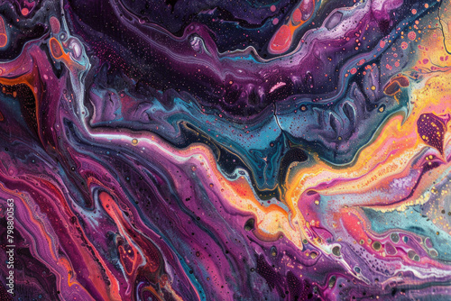 Textured surface of an acrylic pour painting, featuring colorful layers and fluid patterns. Acrylic pour painting textures offer a vibrant and artistic backdrop,