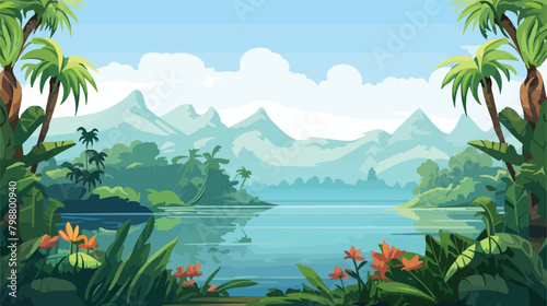 Beautiful landscape with green leaves of tropical t