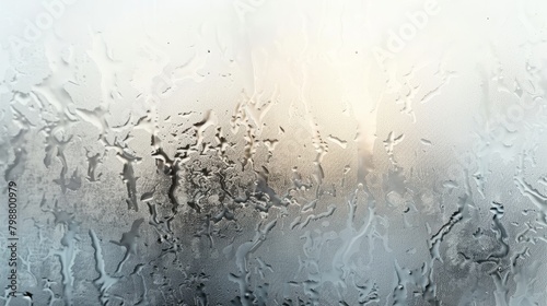 Water drops streaming on a window glass with grey city silhouette on background. Generative AI