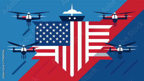 The perfect fusion of technology and patriotism as drones shine in sync to create a stunning portrayal of the American flag with a modern twist.. Vector illustration