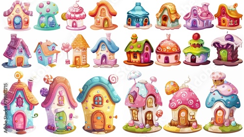 cute fairytale cartoon house clipart isolated on white background, pudding cake hut, Generative Ai	
