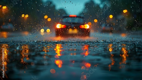 Safety First  Driving in Heavy Rain with Wipers Ensuring Clear Visibility. Concept Driving Tips  Rainy Weather  Wiper Maintenance  Safe Driving Practices  Visibility Control