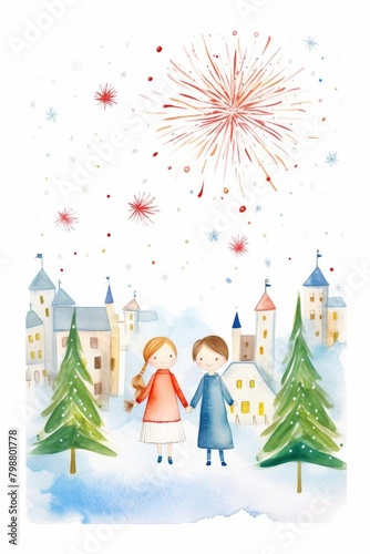 New Year celebration watercolor  grand New Year celebration watercolor
