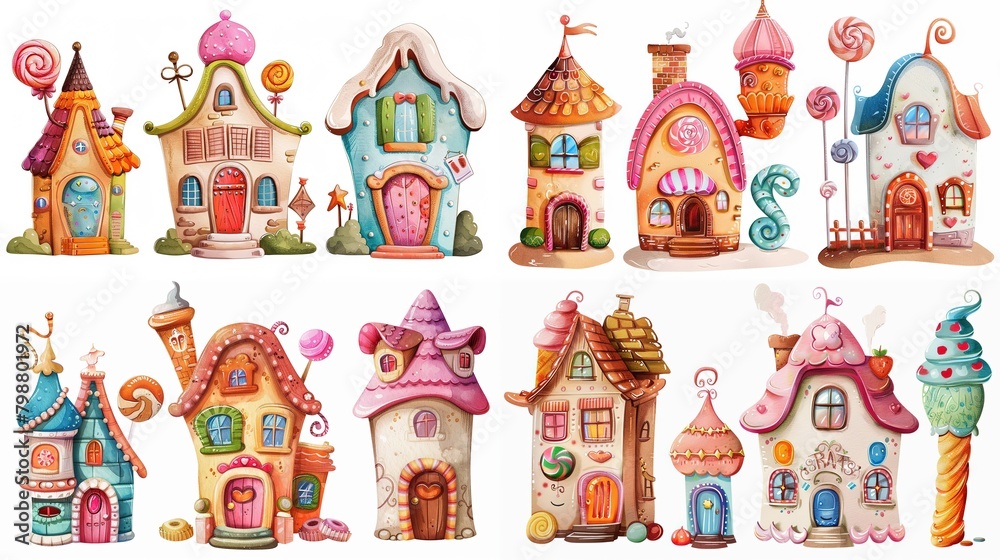 cute fairytale cartoon house clipart isolated on white background, pudding cake hut, Generative Ai	
