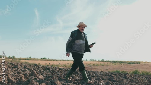 Wallpaper Mural Agricultural Insight Senior Farmer Walks Field, Digital Tablet in Hand Torontodigital.ca