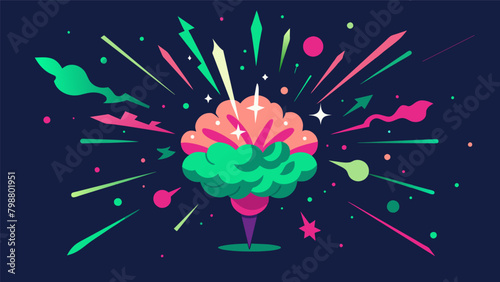 An explosion of neon greens and pinks showing the creative sparks that fly in the brain during moments of inspiration..