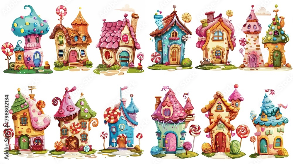 cute fairytale cartoon house clipart isolated on white background, pudding cake hut, Generative Ai	
