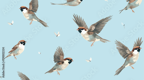 Beautiful seamless pattern with flying and sitting