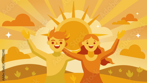 The golden rays of the sun danced on our skin as we spoke about our hopes and dreams in the warm embrace of sunrise.. Vector illustration