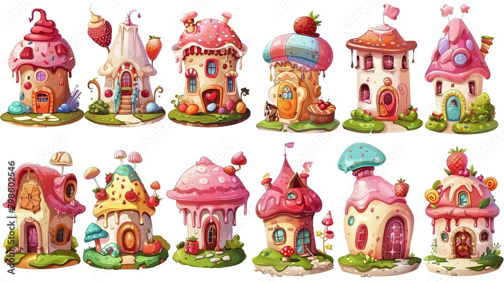 cute fairytale cartoon house clipart isolated on white background, pudding cake hut, Generative Ai	
