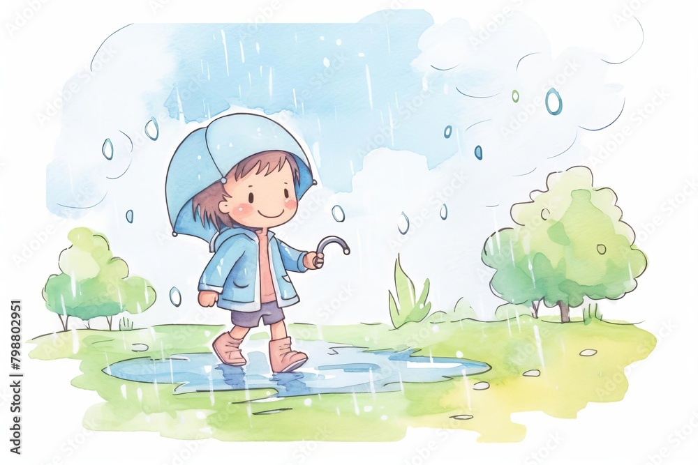 rainy day adventure watercolor, exciting rainy day adventure watercolor