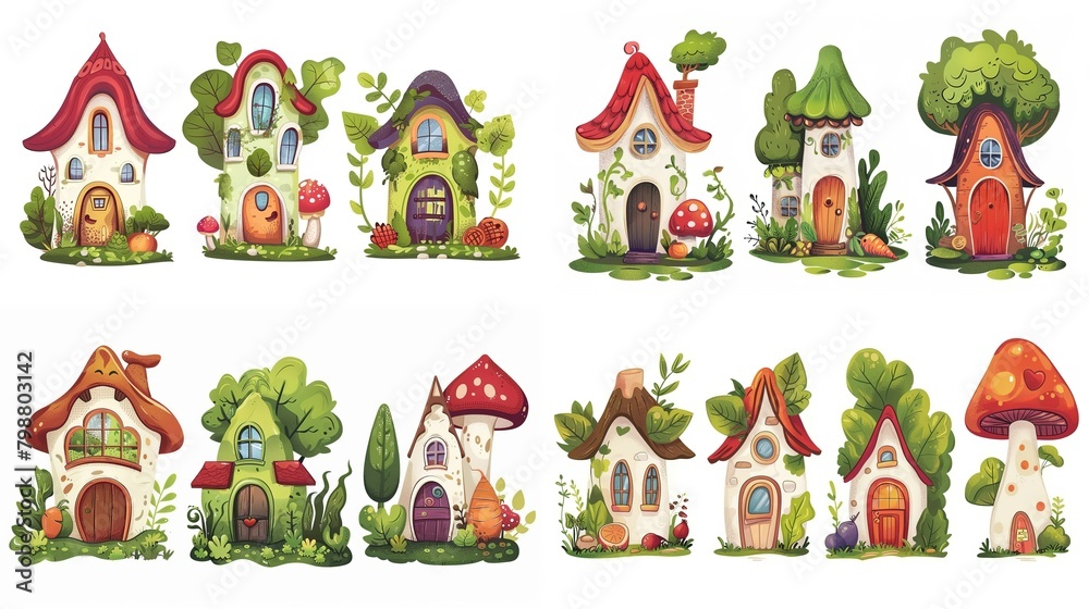 cute fairytale vegetable house in garden, collection set isolated on white background, Generative Ai cute fairytale vegetable house in garden, collection set isolated on white background, Generative Ai