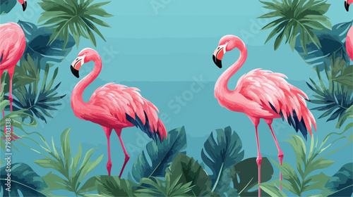 Beautiful tropical seamless pattern with pink flami
