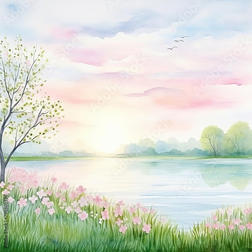 spring dawn watercolor, gentle spring dawn watercolor