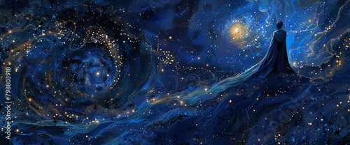 Midnight's cloak is adorned with a celestial tapestry, stars shimmering in a sea of indigo velvet.
