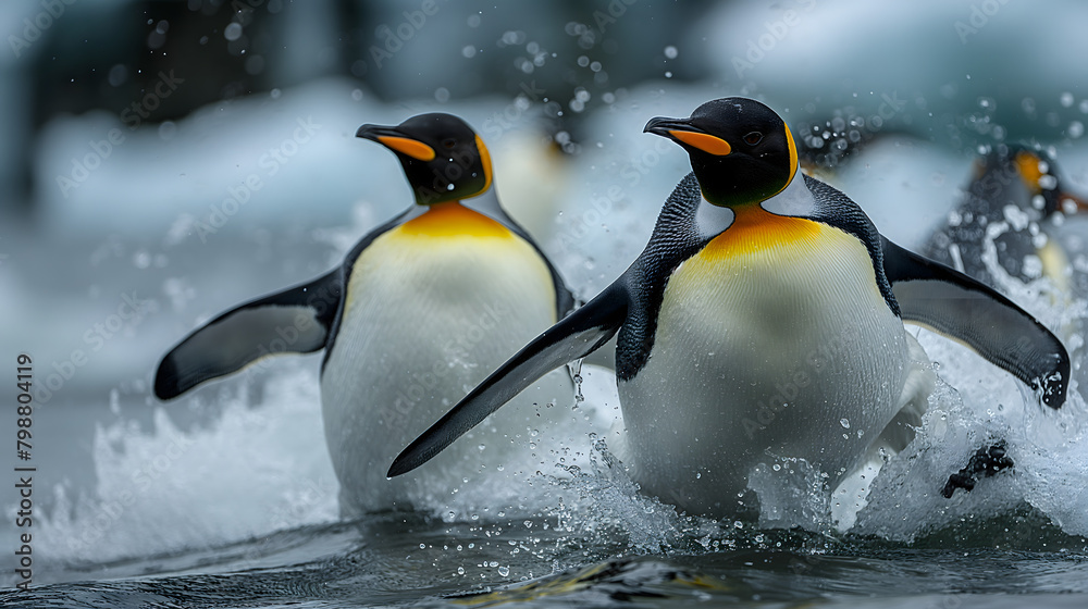 Fototapeta premium two penguins on ice