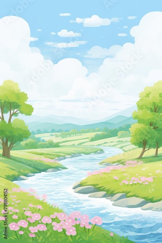 spring river watercolor  flowing spring river watercolor