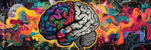 a colorful drawing of a brain with a rainbow of colors coming out of it