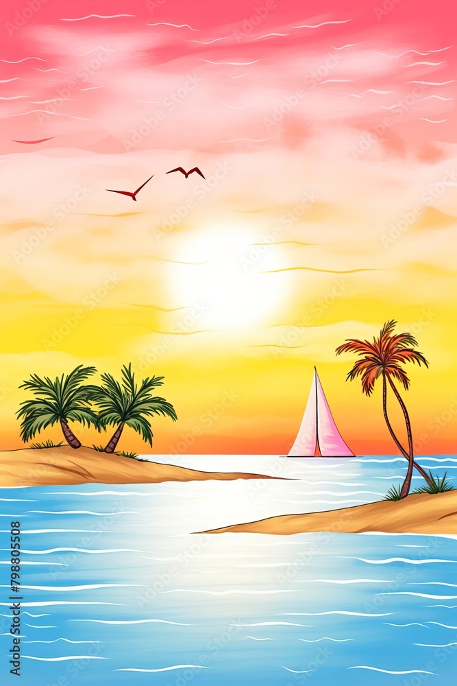 summer sunset watercolor, warm summer sunset watercolor