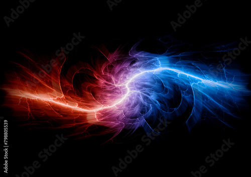 Red and blue lightning  abstract electrical background