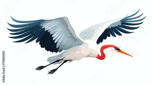 Bird flying. Feathered crane heron in flight. Wild