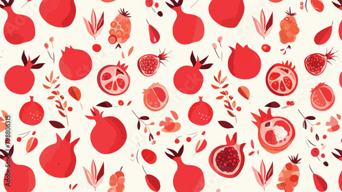 Doodle pomegranate pattern. Seamless white backgrou photo