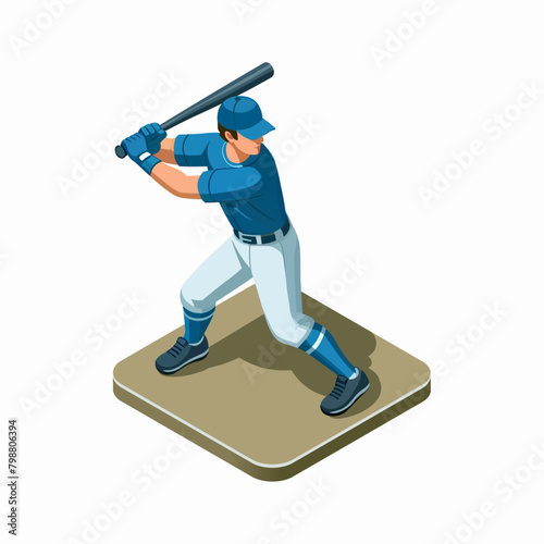 Isometric baseball player batting sport isolated on white background, 3d vector illustration.