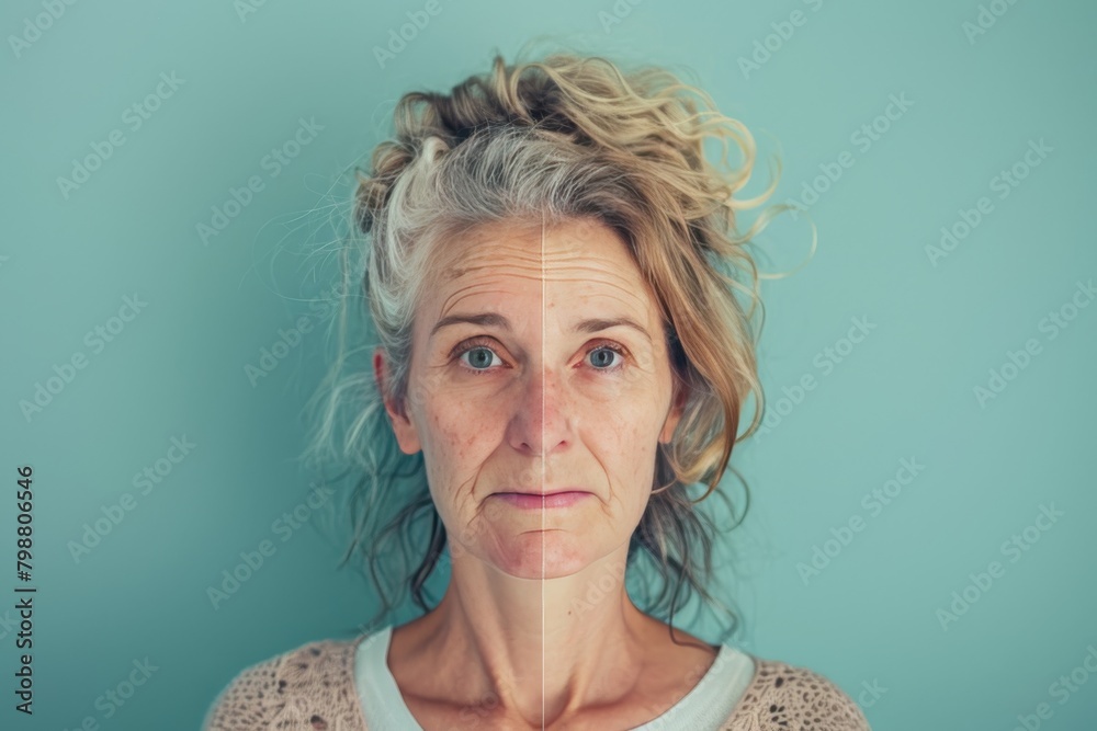 Woman utilizes facial skincare to address aging skin cancer risk factors, integrating face lift therapy and contrasting age discussions. Woman utilizes facial skincare to address aging skin cancer risk factors, integrating face lift therapy and contrasting age discussions.