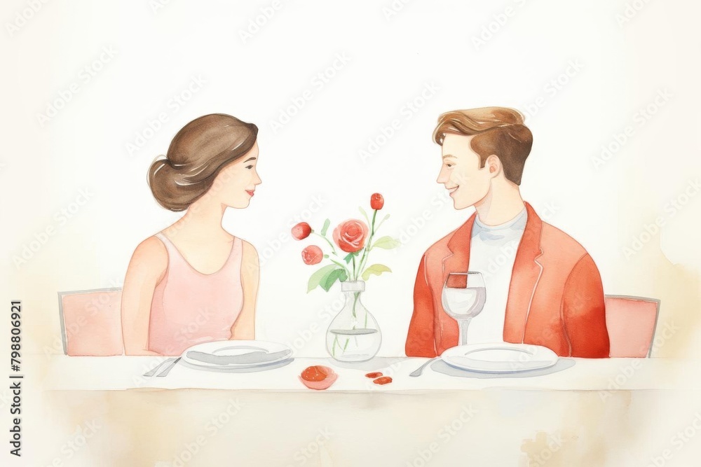 Valentine dinner watercolor, intimate Valentine dinner watercolor