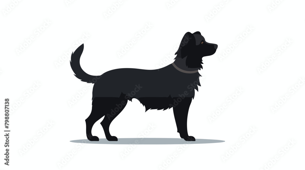 Black dog silhouette. Puppy shape shadow side view.
