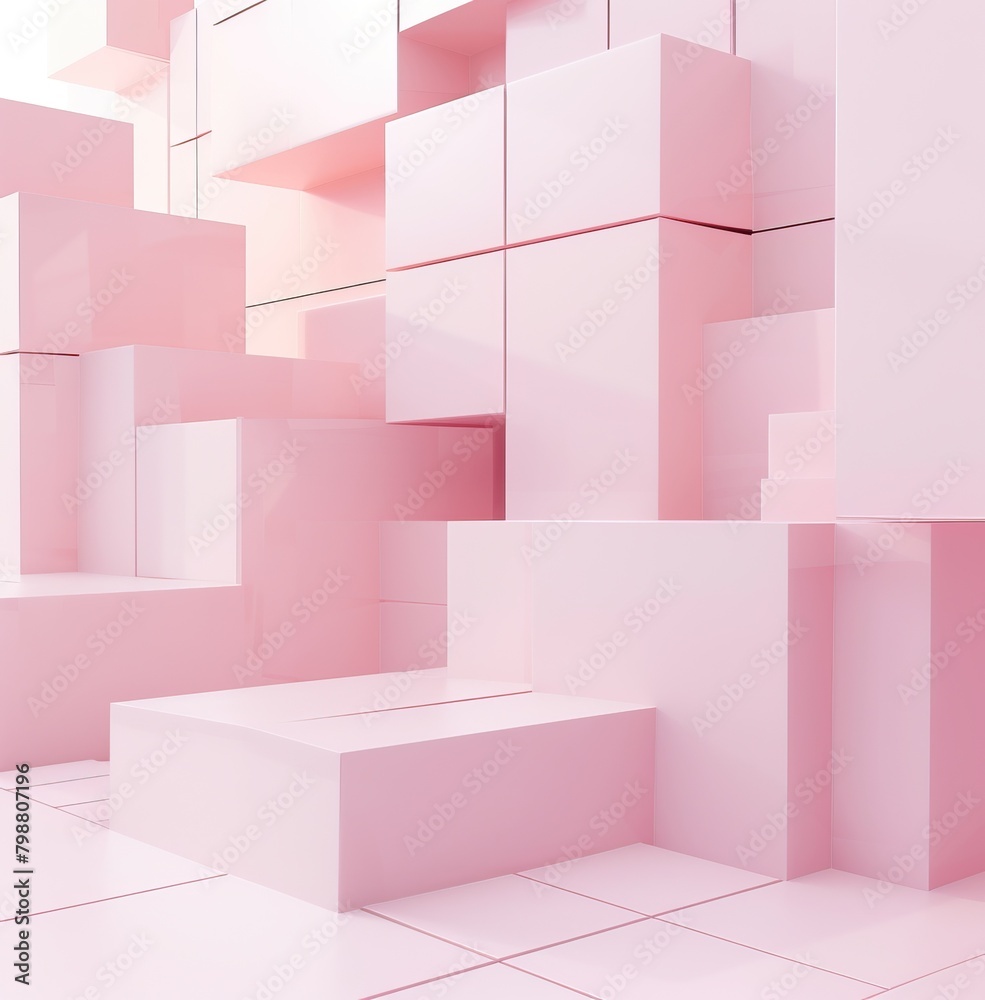 Pink geometric shapes. Pink cubes and podiums. Abstract background for product presentation. Pink geometric shapes. Pink cubes and podiums. Abstract background for product presentation.