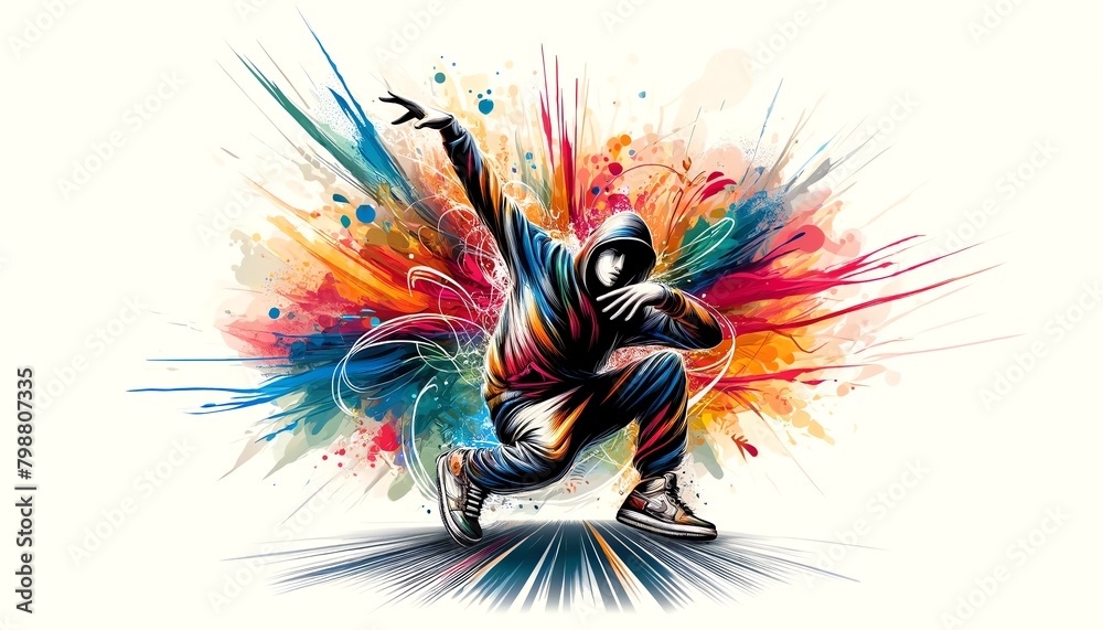 Abstract watercolor painting of a Breakdancing Athlete