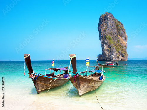 Longtail boats, Island Ko Poda, Krabi Province, Thailand. photo