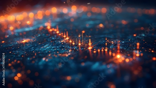 Stock Market Graph with Bokeh Lights on Blue Background. Concept Stock Market Graph, Bokeh Lights, Blue Background