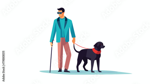 Blind man and guide dog isolated on white backgroun