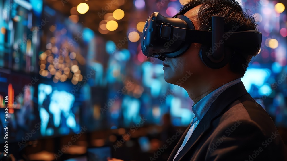 Global financial summit in a virtual reality environment, connecting leaders from around the world Global financial summit in a virtual reality environment, connecting leaders from around the world