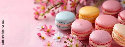 French food. macaroons on a beautiful background. selective focus. Generative AI © Milena