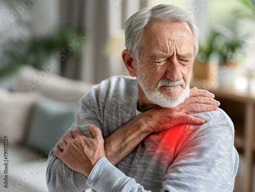 Schulterschmerzen im Alter. Erkennbar sichtbarer Auslöser der Schmerzen in der Schulter.