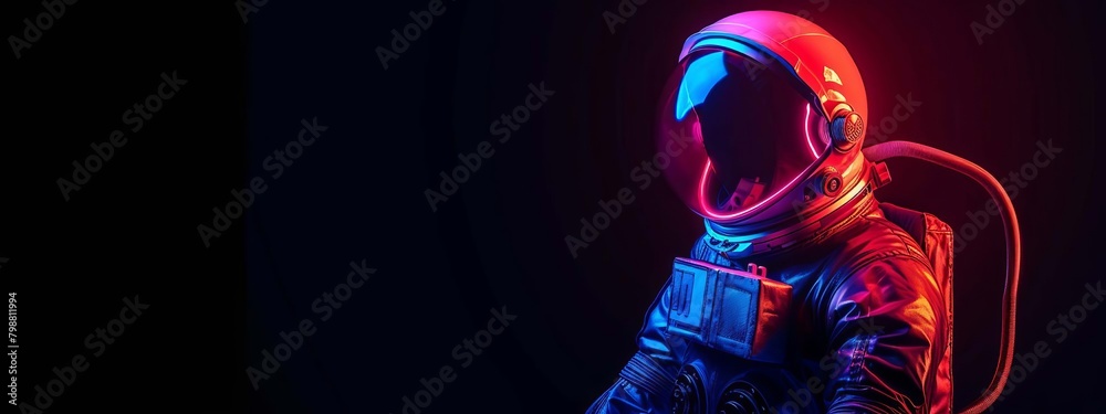 Neon astronaut on black background, Generative AI,