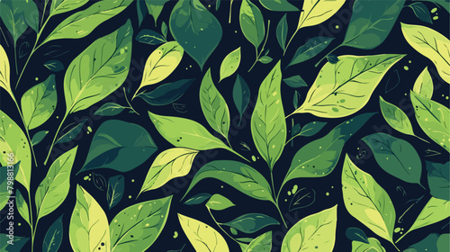 Botanical seamless pattern with green plantain leav