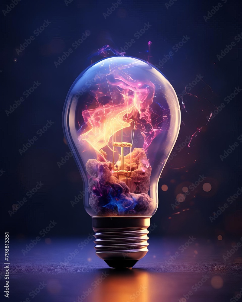 Illuminated Light Bulb with Purple Energy Smoke Illuminated Light Bulb with Purple Energy Smoke