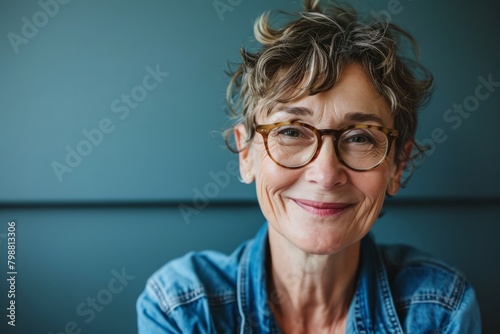 Portrait of happy senior woman with eyeglasses smiling at camera