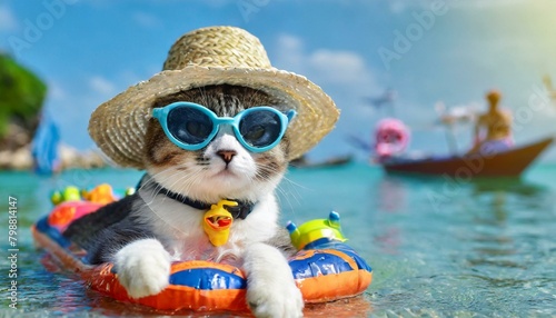 真夏の海のリゾート地で遊ぶ猫 © masuda