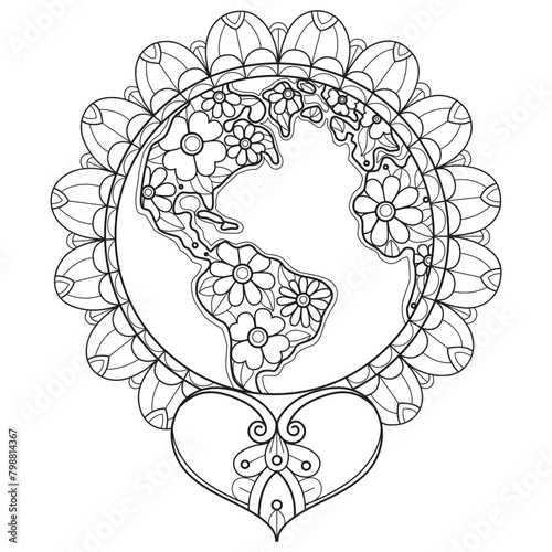 Beautiful world hand drawn for adult coloring book